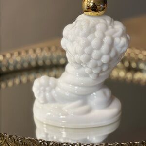 Avon White and Gold Cornucopia Bath Oil Decanter Milk Glass